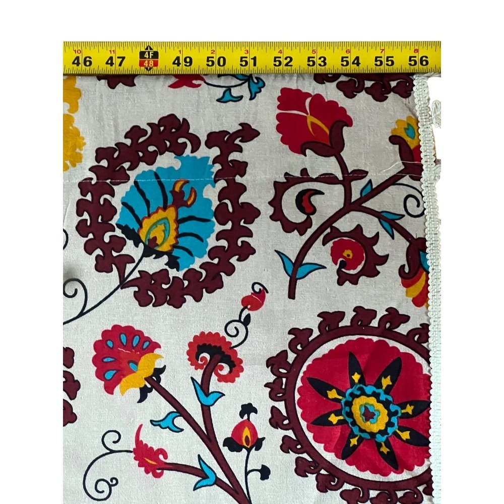 Suzani Style Curtains Cotton Blend Floral Boho Tassel Fringe 56x84 (4 panels) - Picture 4 of 10